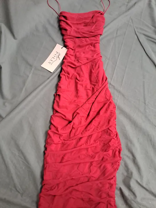 OH POLLY RUCHED SPAGHETTI STRAP BODYCON DRESS, RED - SIZE 4