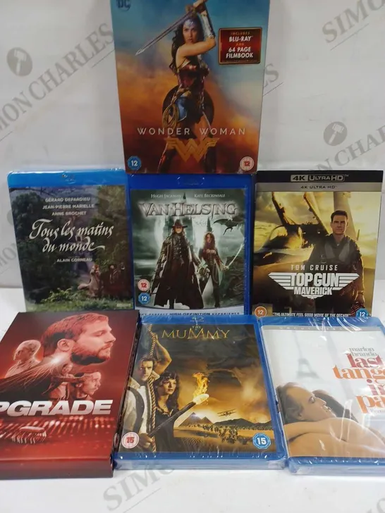 LOT TO CONTAIN 7 X BLU-RAYS, & DVD'S, INCLUDES TOP GUN, WONDER WOMAN, VAN HELSING ETC 