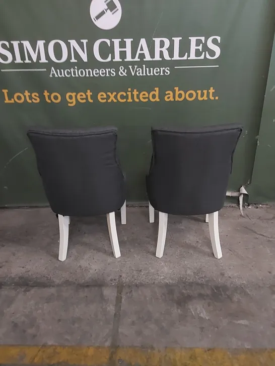SET OF 2 DUKE SLATE FABRIC BUTTON BACK DINING CHAIRS WITH WHITE LEGS 