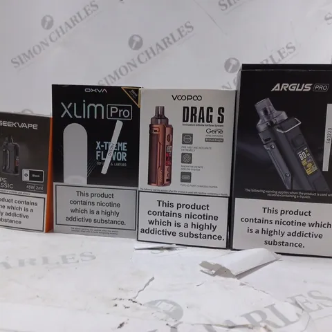 APPROXIMATELY 20 BOXED E-CIGARETTES TO INCLUDE ARGUS PRO , GEEKVAPE H45 CLASSIC  , OXVA XLIM PRO , ETC 