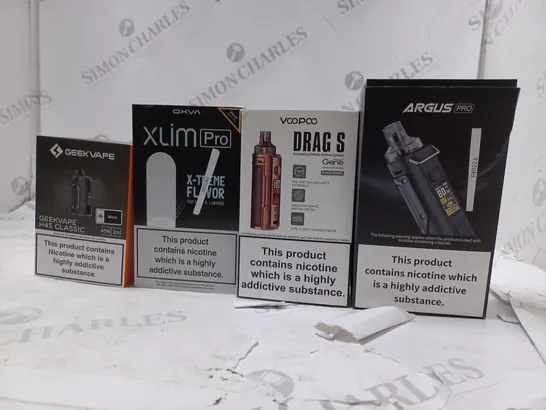 APPROXIMATELY 20 BOXED E-CIGARETTES TO INCLUDE ARGUS PRO , GEEKVAPE H45 CLASSIC  , OXVA XLIM PRO , ETC 