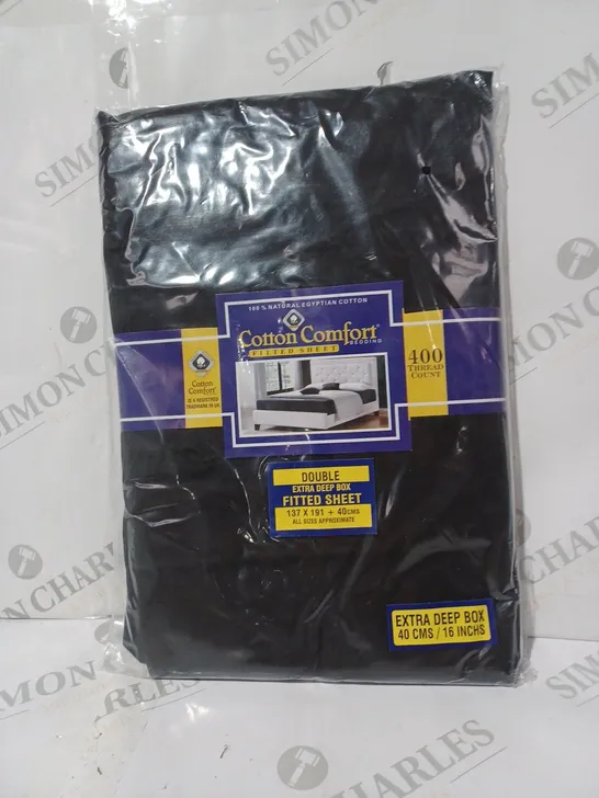 COTTON COMFORT EXTRA DEEP BOX FITTED SHEET IN BLACK - DOUBLE SIZE