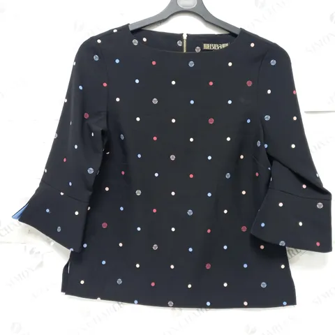 BIBA CUFF SHELL TOP IN POLKA DOT - BLACK - SIZE 10