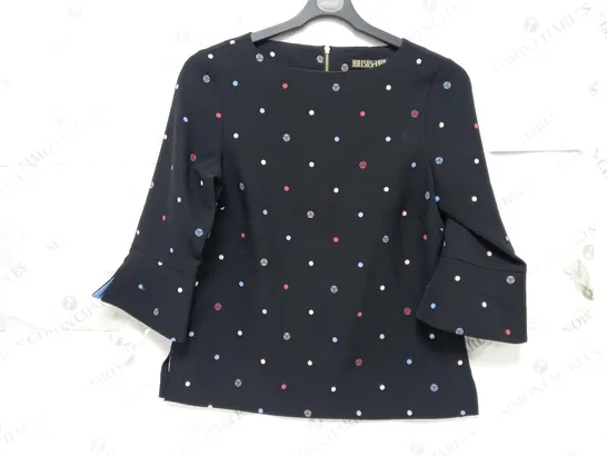 BIBA CUFF SHELL TOP IN POLKA DOT - BLACK - SIZE 10