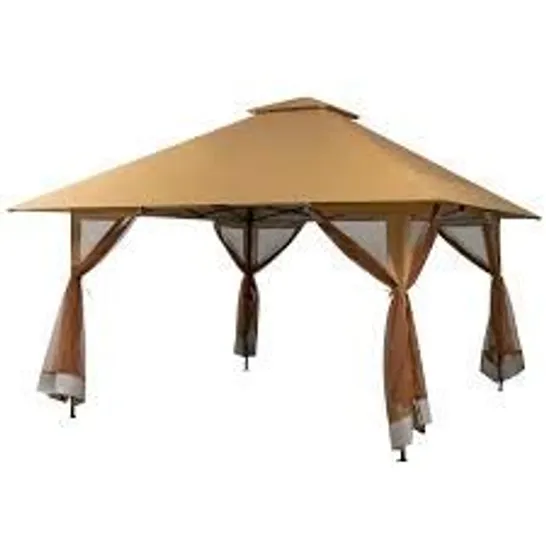 BOXED COSTWAY 4 X 4M POP UP GAZEBO WITH MESH SIDEWALLS AND ADJUSTABLE HEIGHT - BROWN