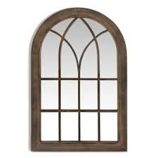 BOXED COSTWAY DECORATIVE ARCHED WINDOW STYLE WALL MIRROR - COFFEE