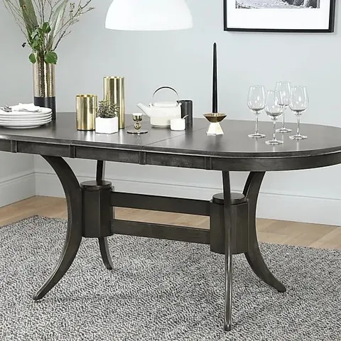 BOXED TOWNHOUSE OVAL GREY WOOD 150-180CM EXTENDING DINING TABLE (2 BOXES)