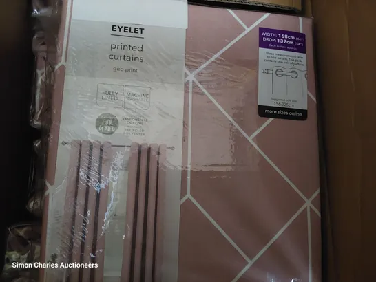 BOX OF SIX PAIRS OF BRAND NEW EYELET GEO PRINTED CURTAINS W168 × D137cm