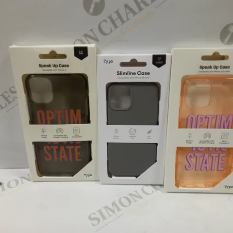 BOX OF APPROXIMATELY 54 TYPO PHONES CASES ('SLIMLINE CASE' & 'SPEAK UP CASE') FOR IPHONE 11, 12 MINI, 12/12PRO IN VARYING COLOURS