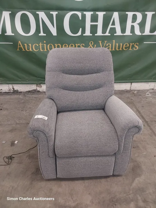 QUALITY BRITISH DESIGNER G PLAN HOLMES POWER RECLINING EASY CHAIR HERON MIST FABRIC 