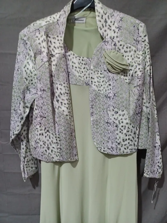 JULIANNA TWO PIECE FLORAL JACKET & DRESS IN GREEN/GREY MULTI - SIZE 22