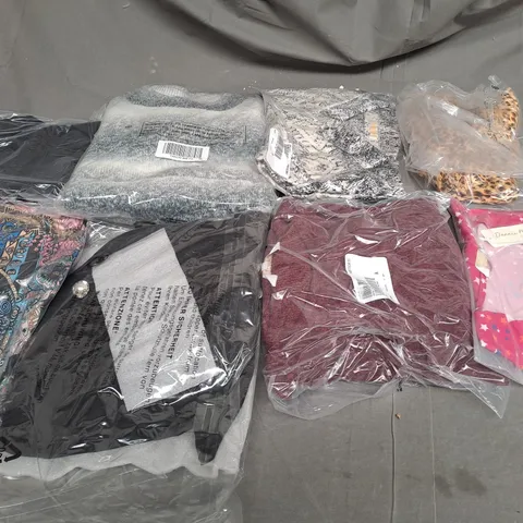 BOX OF ASSORTED CLOTHING ITEMS TOO INCLUDE COATS , TOPS, AND TROUSERS   ETC. 