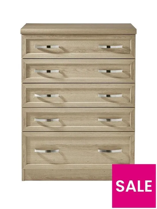 BOXED CAMBERLEY 5 GRADUATED DRAWER CHEST - LIGHT OAK (1 BOX)