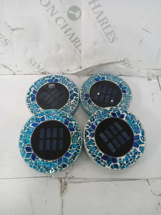 BOXED BELL & HOWELL SET OF 4 GLASS MOSAIC DESIGN SOLAR DISK LIGHTS