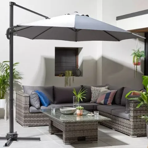 BOXED DELUXE CANTILEVER HANGING PARASOL (GREY) [COLLECTION ONLY]