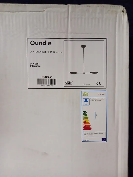 BOXED BRAND NEW DAR LIGHTING OUNDLE 2 LIGHT PENDANT BRONZE LED