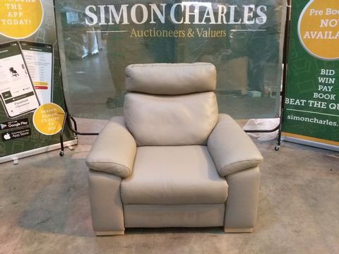 QUALITY ITALIAN GREY LEATHER UPHOLSTERED POWER RECLINING ARMCHAIR 