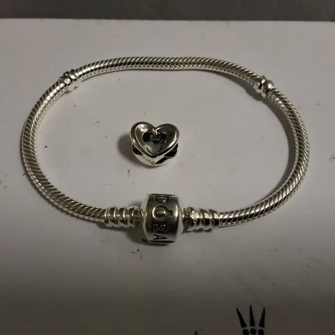 PANDORA BRACELET WITH HEART THEMED CHARM