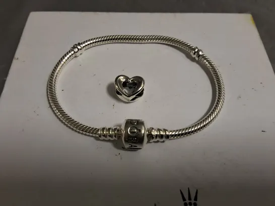 PANDORA BRACELET WITH HEART THEMED CHARM