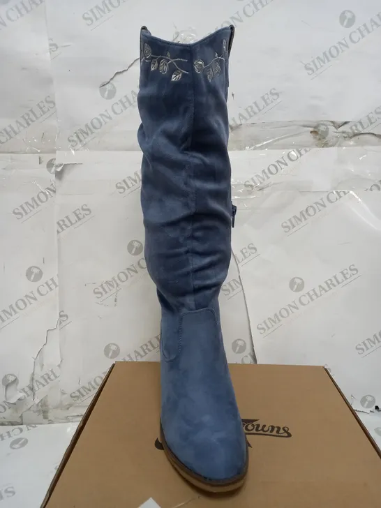 BOXED JOE BROWN BLUE SUEDE HIGH BOOTS - UK SIZE 5