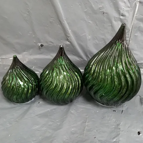 BOXED ALSION CORK SET OF 3 PRE LIT MERCURY GLASS TEARDROP