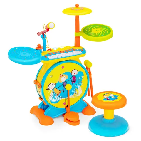 BOXED 3-IN-1 KIDS DRUM SET WITH 8 KEYS KEYBOARD AND LED LIGHTS-BLUE