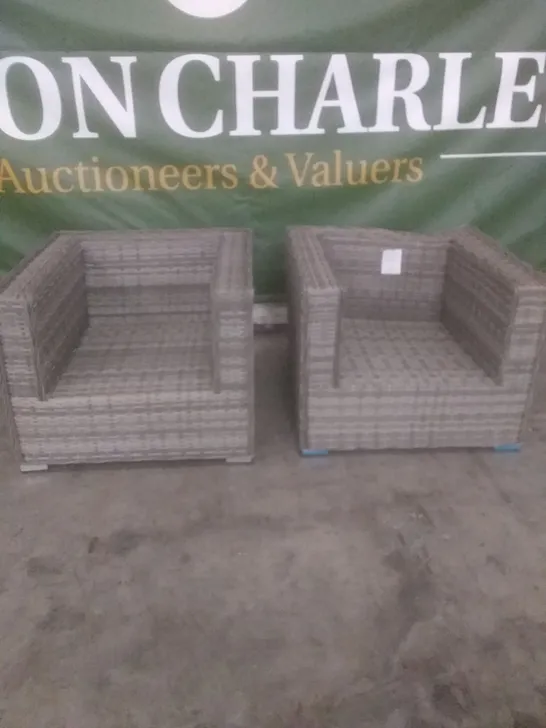 X2 RATTAN EFFECT GARDEN ARMCHAIRS GREY