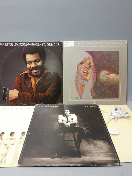 10 ASSORTED VINYL RECORDS TO INCLUDE WALTER JACKSON GOOD TO SEE YOU, CLIFF RICHARD EVER FACE TELLS A STORY, JULIAN LENNON VALOTTE, ETC