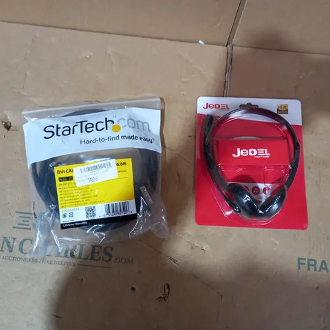LOT OF 2 ASSORTED ELECTRICAL ITEMS TO INCLUDE JEDEL HEADSET AND STARTECH SINGLE LINK CABLE