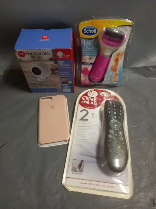 APPROXIMATELY 15 ELECTRICAL ITEMS TO INCLUDE SECURITY CAMERA, TV REMOTE AND SCHOLL FOOT FILE