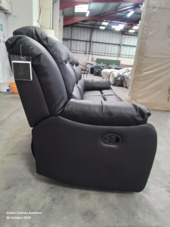 QUALITY DESIGNER ROTHBURY 3 SEATER MANUAL RECLINING BLACK SOFA