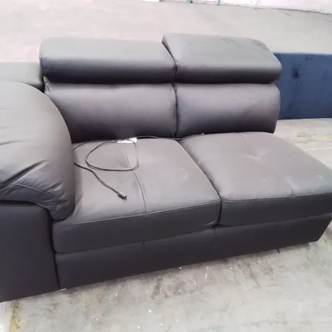 ITALIAN STYLE TWO SEATER SECTION WITH ADJUSTABLE HEADRESTS BLACK LEATHER 