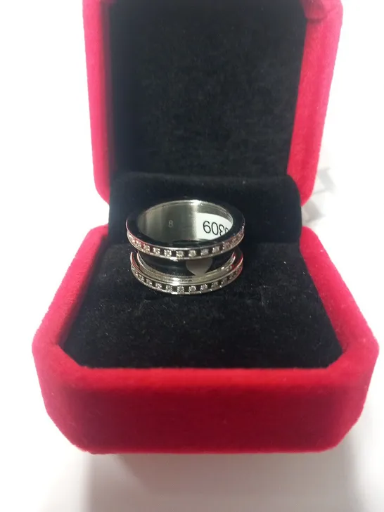 BERING STAINLESS STEEL STONE SET BROAD OUT RING SIZE 8
