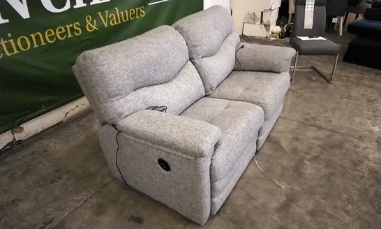 QUALITY BRITISH DESIGNED & MANUFACTURED G PLAN STRATFORD 2 SEATER POWER RECLINER SOFA REED PEWTER FABRIC