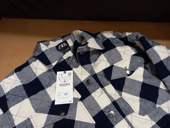ZARA QUILTED BLUE CHECK SHIRT - L