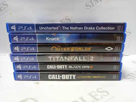 LOT OF APPROX 6 ASSORTED PLAYSTATION 4 VIDEO GAMES TO INCLUDE CALL OF DUTY ADVANCED WARFARE, TITANFALL 2, UNCHARTED, ETC 