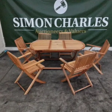 OUTDOOR WOODEN GARDEN TABLE SET WITH 6 CHAIRS 