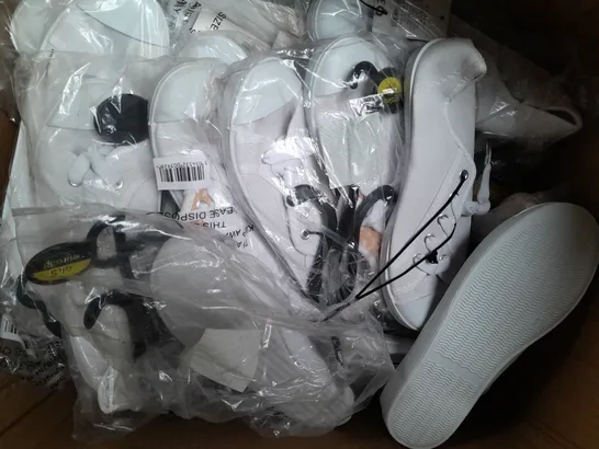 BOX OF APPROXIMATELY 15 PAIRS OF DESIGNER FLAT LACE UP SHOES IN WHITE - VARIOUS SIZES