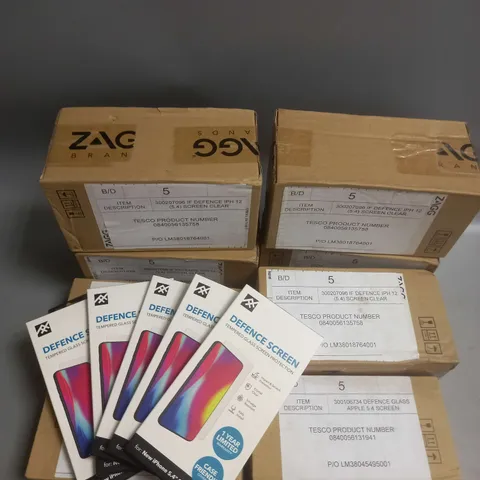 LARGE BOX OF APPROX 100 ZAAG DEFENCE PHONE SCREEN PROTECTORS AND CASES FOR IPHONE 5.4" 2020