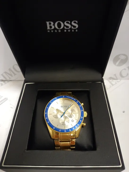 HUGO BOSS GOLD EFFECT TRIPLE DIAL WATCH WITH BRACELET STRAP