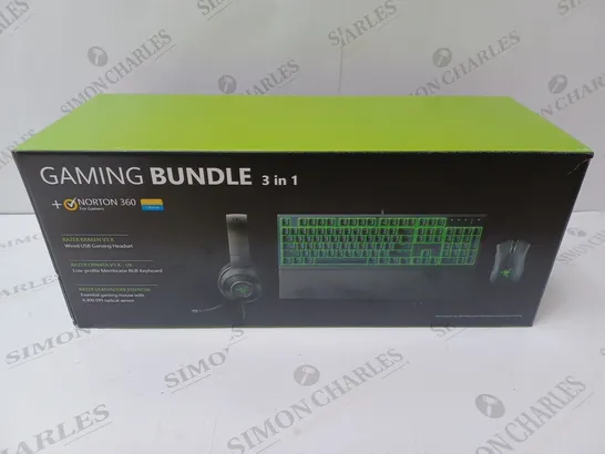 BRAND NEW BOXED RAZER GAMING BUNDLE 3 IN 1 TO INCLUDE - GAMING HEADSET, MEMBRANE RGB KEYBOARD AND ESSENTIAL GAMING MOUSE