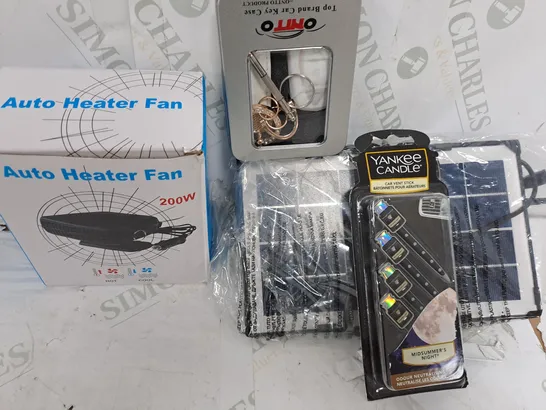 LOT OF ASSORTED CAR ACCESSORIES TO INCLUDE - AUTO HEATER FAN- SOLAR PUMP - CAR VENT STICKS / COLLECTION ONLY 