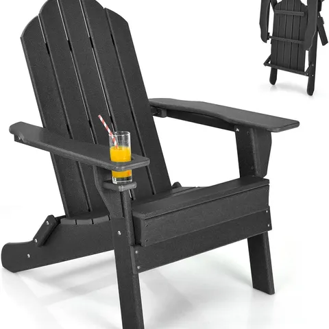 BOXED COSTWAY FOLDING GARDEN ADIRONDACK CHAIR WITH BUILT IN CUP HOLDER - BLACK