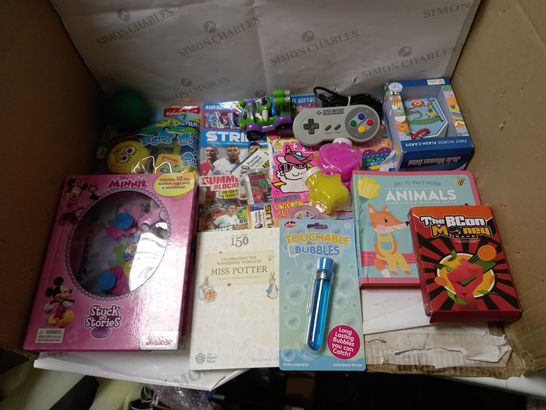 LOT OF APPROXIMATELY 10. TOYS AND GAMES TO INCLUDE  MAGAZINES, MINNIE BOOK, AND TOYS ETC.