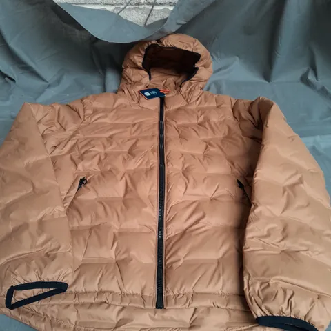 SUPERDRY LARGE SHORT QUILTED PUFFER COAT DARK TOBACCO BROWN 