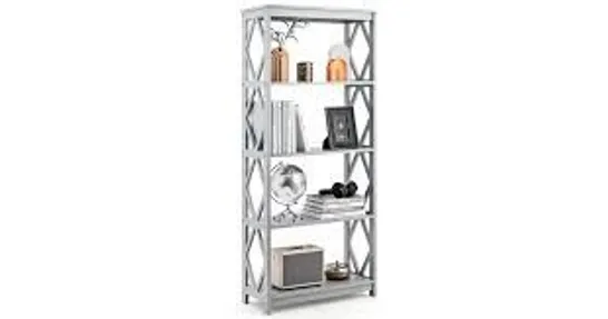 BOXED 5-TIER MODERN BOOKCASE WITH OPEN SHELVES - GREY