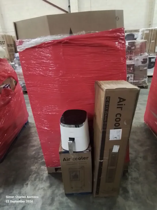 PALLET OF MIXED HOUSEHOLD ITEMS TO INCLUDE;LARGE AC AIR COOLER UNIT, AIR FRYER VARIOUS OTHER BOXED ITEMS