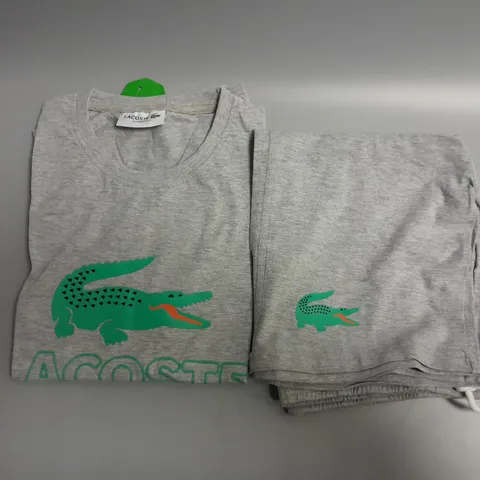 LACOSTE T-SHIRT AND SHORTS COMBO IN GREY SIZE M 