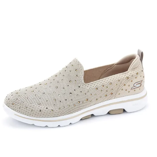 SKECHERS GO WALK LIMELIGHT PREMIUM FLAT KNIT SLIP ON TRAINER IN TAUPE SIZE 4