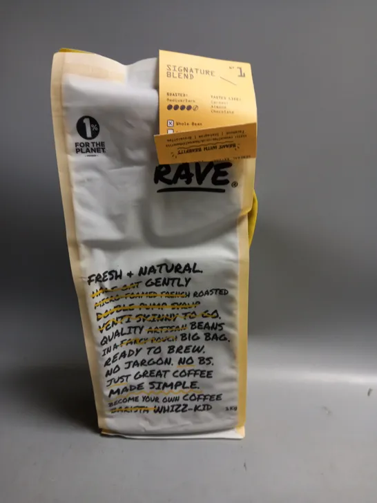 1KG BAG OF RAVE WHOLE COFFEE BEANS